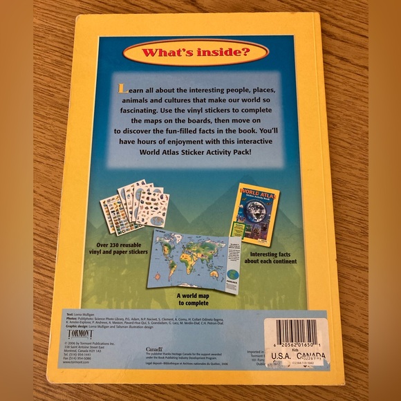 World Atlas Sticker Activity Book for Kids w Fold out Map Play Board. Preowned - Picture 2 of 10